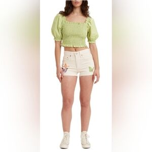 Levi's 501 Women’s Original Butterfly Print Raw Hem Denim Shorts Size W23